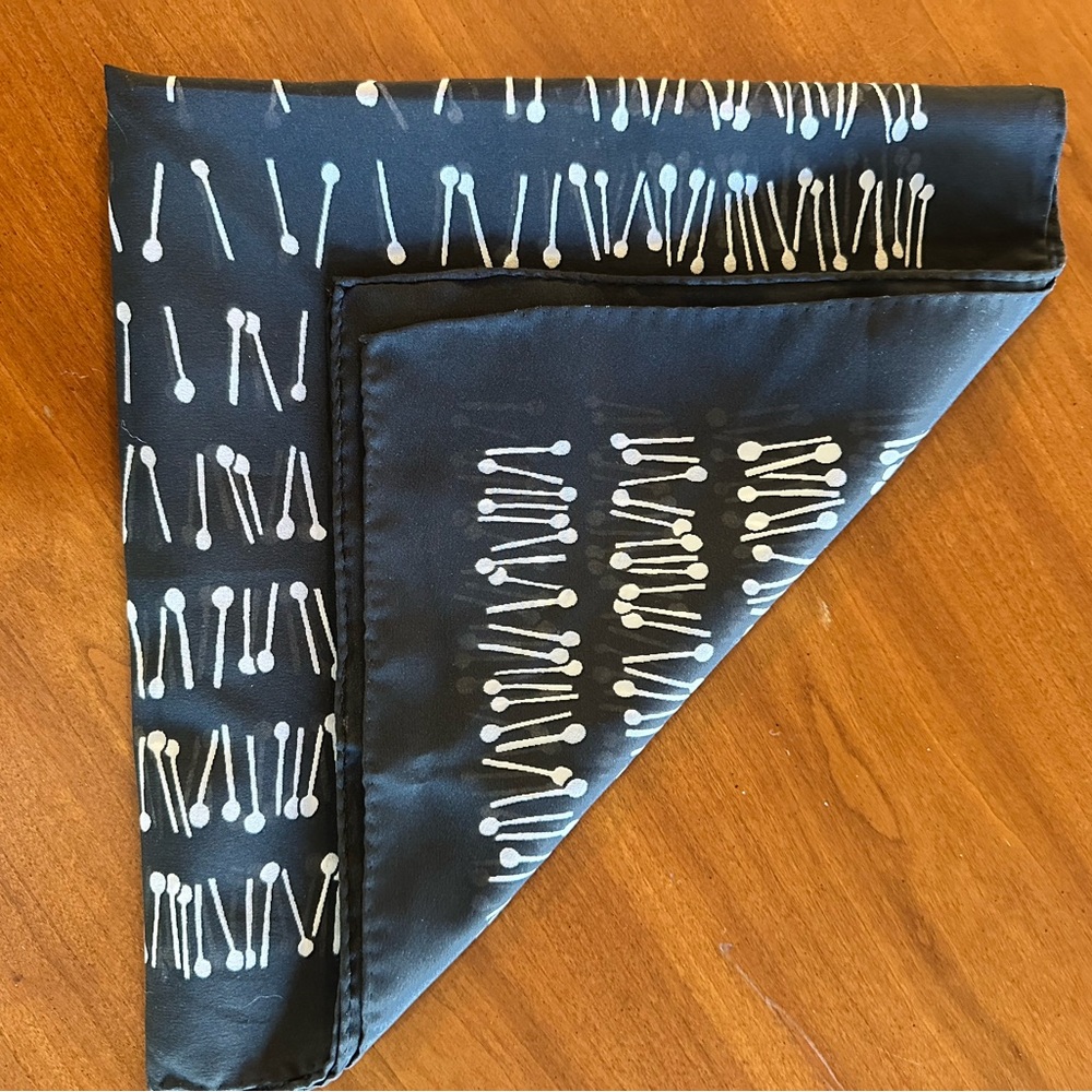 Vintage Japanese Nasharr Freres Scarf – Navy & White Matchstick Print - Picture 2 of 3